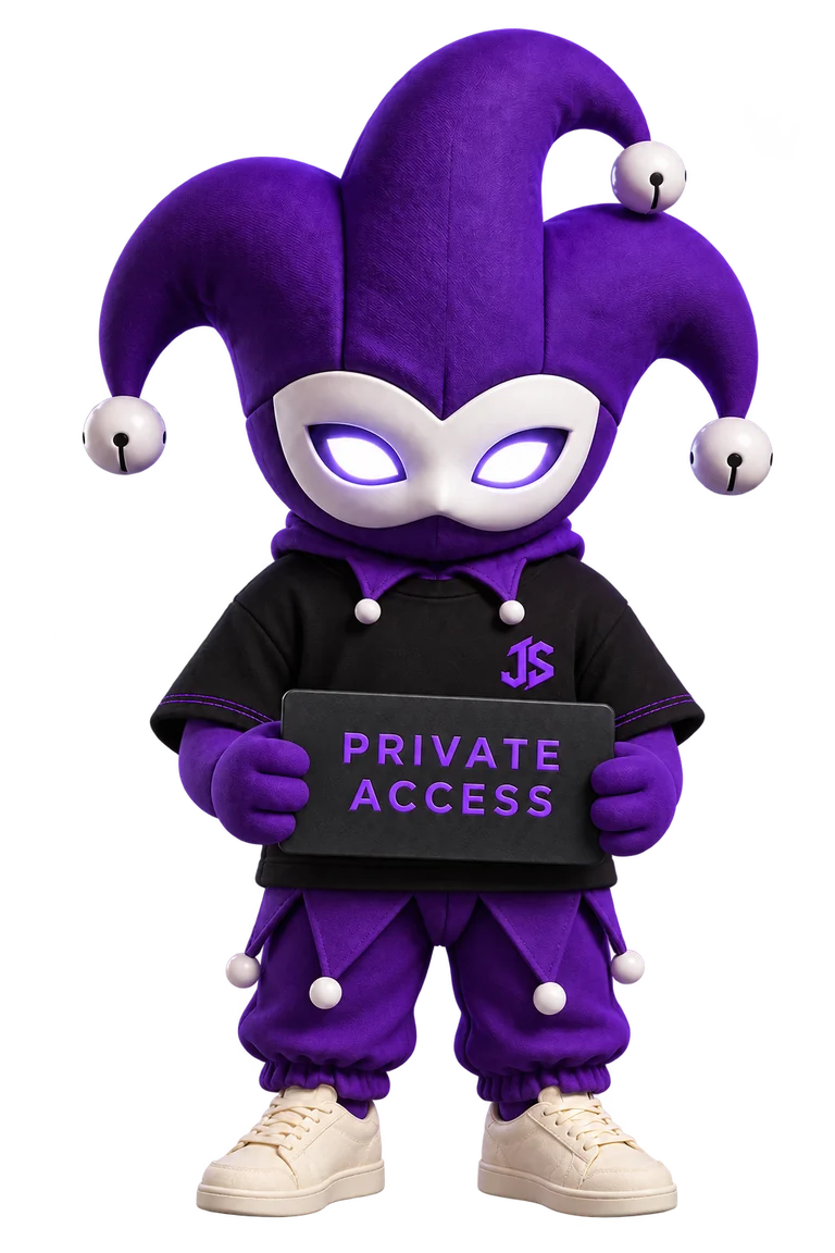 Jester holding a Private Access sign