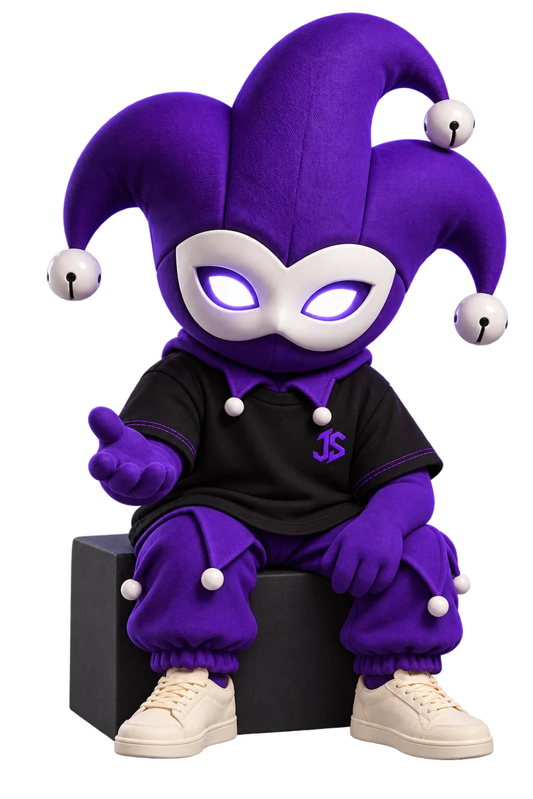 Jester sitting on a low cube